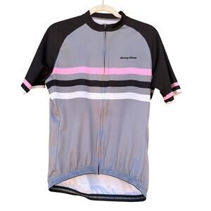 Danny Shane Women's Brickstone Performance Jersey Cycling Gray Pink Zip SS Sz L